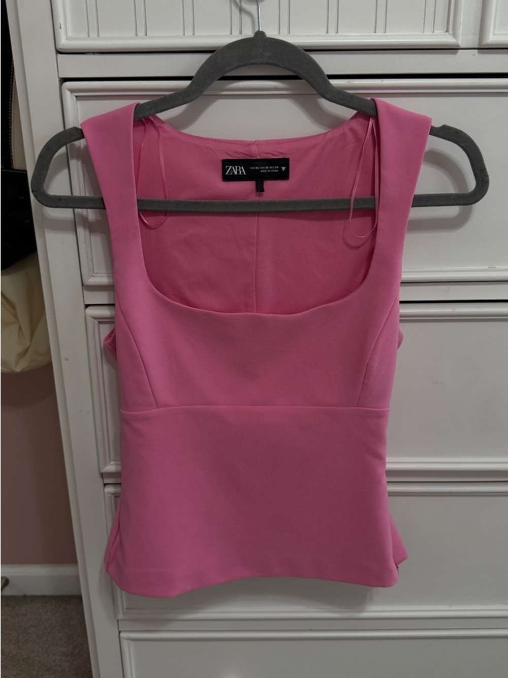 Zara Pink Fitted Square Neck Top